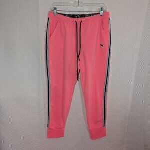 PINK Victoria Secret Neon Joggers Black Stripe & Logo Waistband Size Medium Y2K